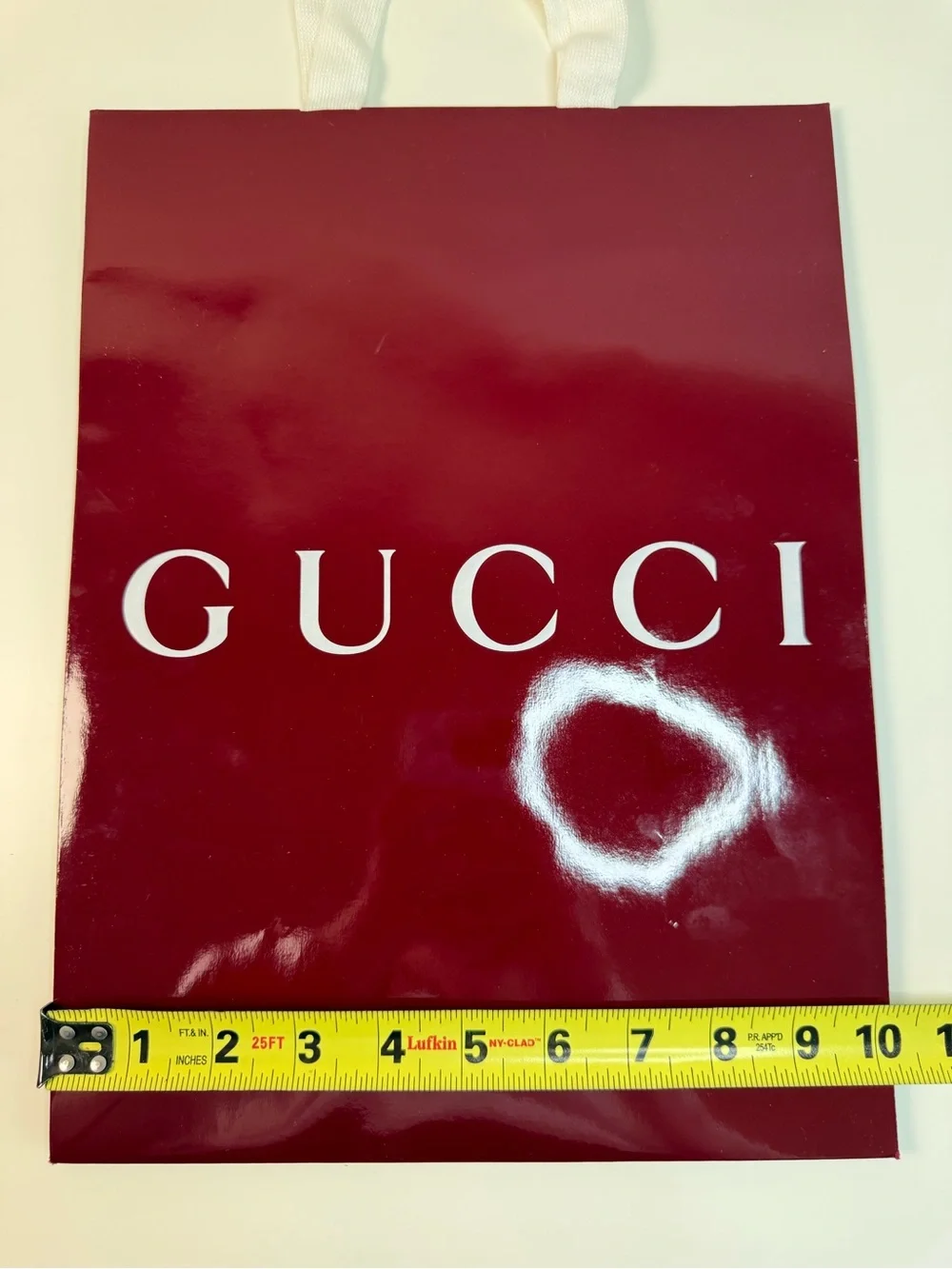 Gucci Large Burgundy Glossy Shopping Bag + Matching Card Envelope Packaging